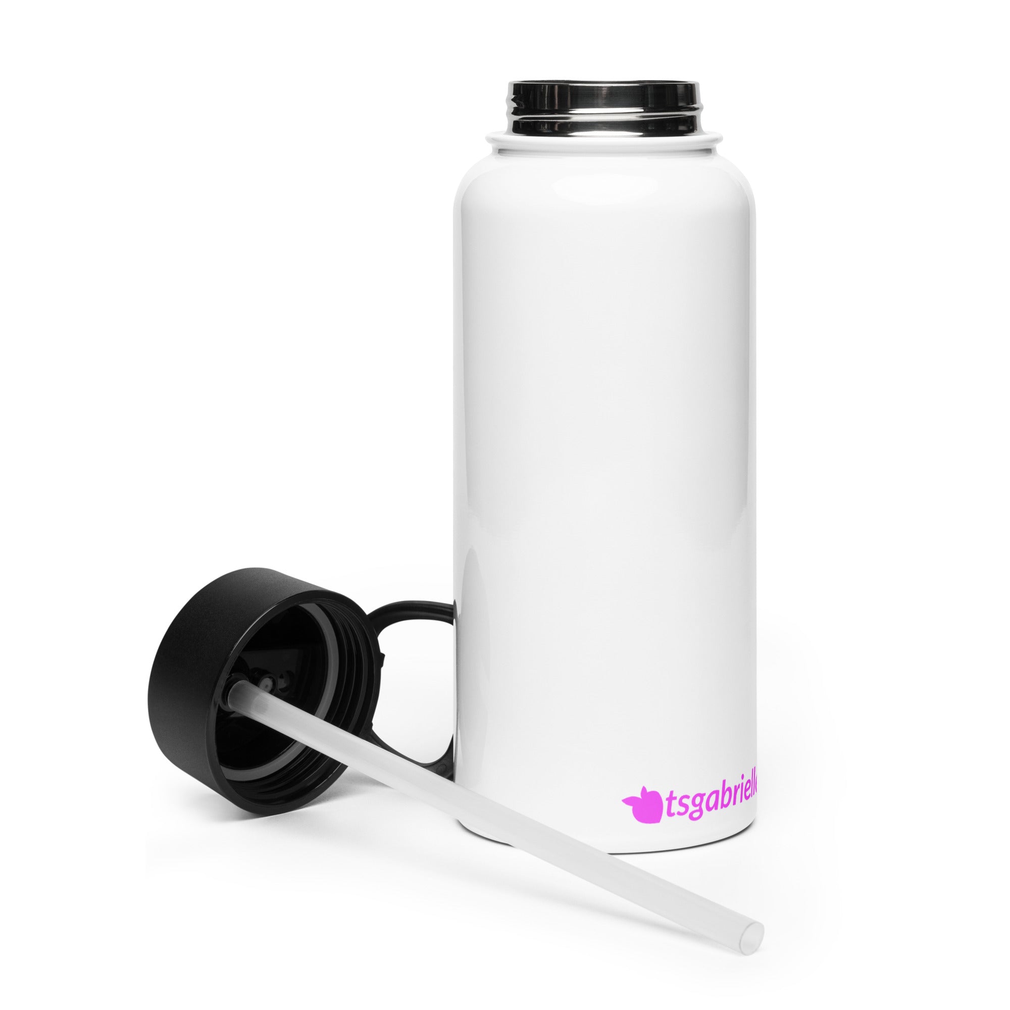 tsgabrielle® • Flamant Rose • Garrafa de água com tampa de canudo • Aço inoxidável • Branco • 32 oz