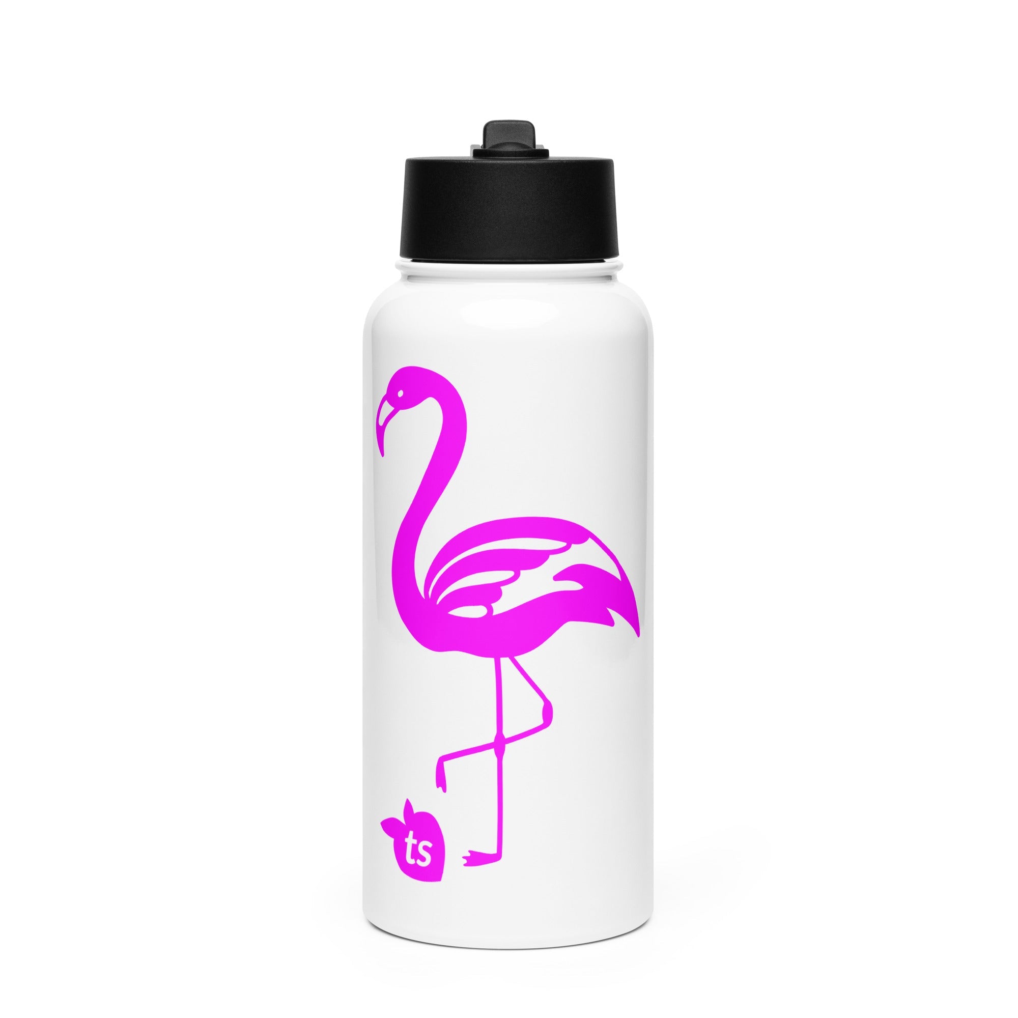 tsgabrielle® • Flamant Rose • Garrafa de água com tampa de canudo • Aço inoxidável • Branco • 32 oz