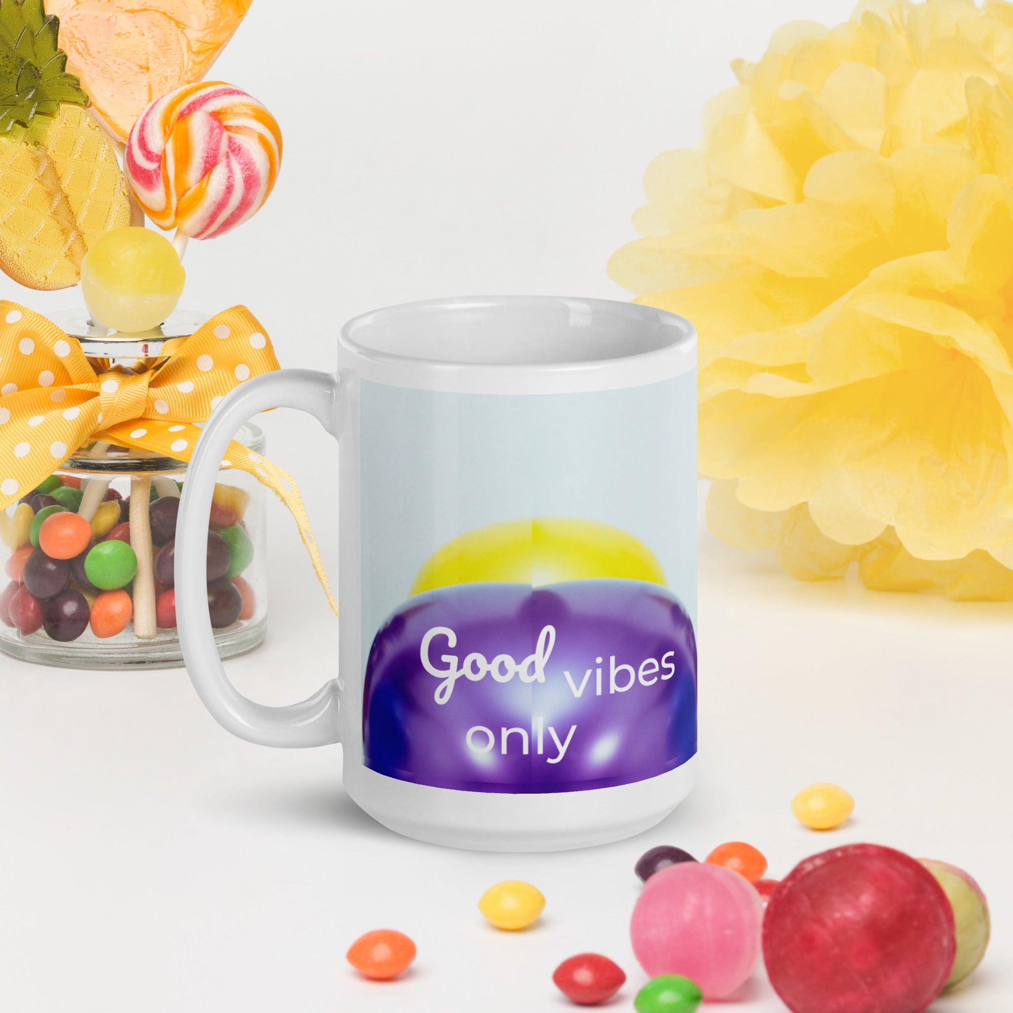 371 - tsgabrielle® • Good Vibes Only • Caneca Brilhante • Preta • Cerâmica • 3 Tamanhos
