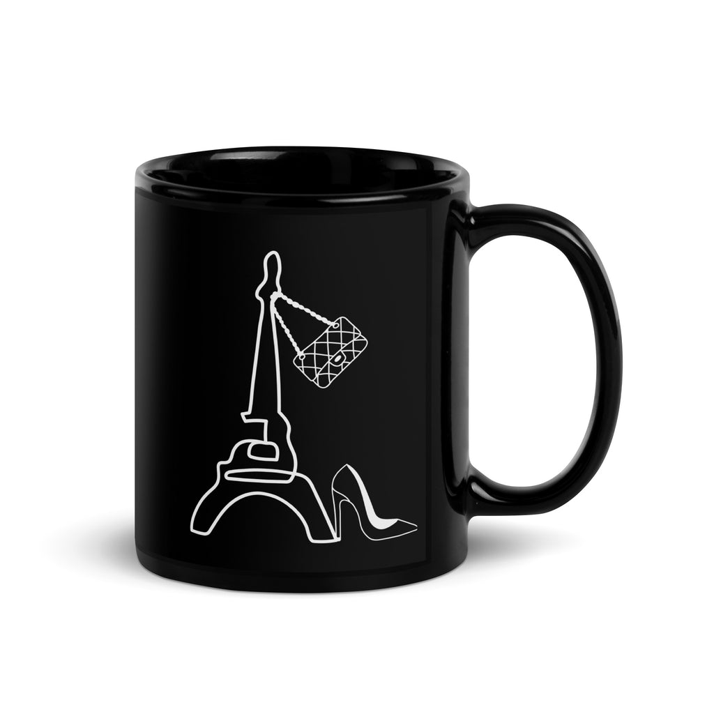 tsgabrielle • Paris • Caneca Brilhante • Preta • Cerâmica • 2 Tamanhos