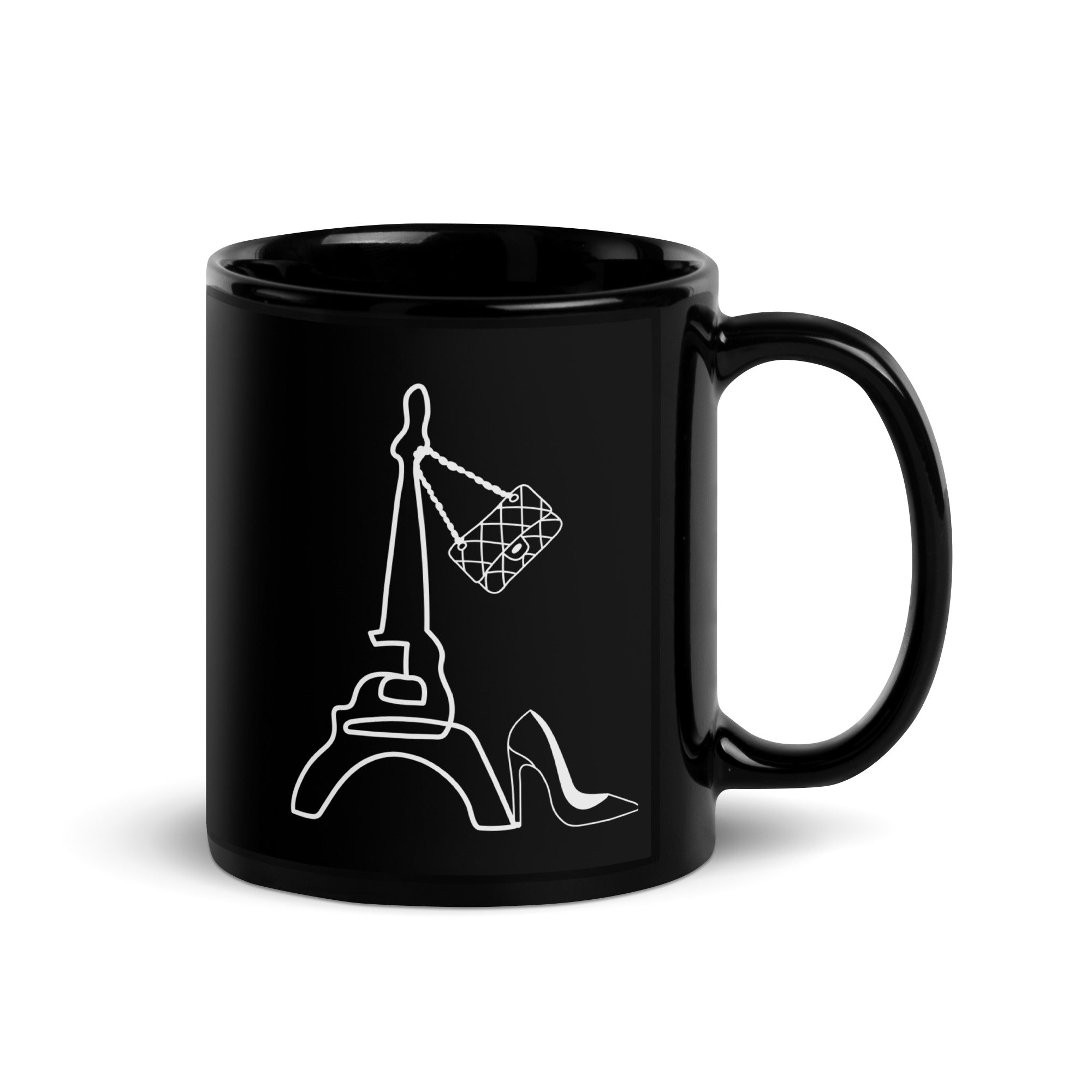 tsgabrielle® • Paris • Caneca Brilhante • Preta • Cerâmica • 2 Tamanhos