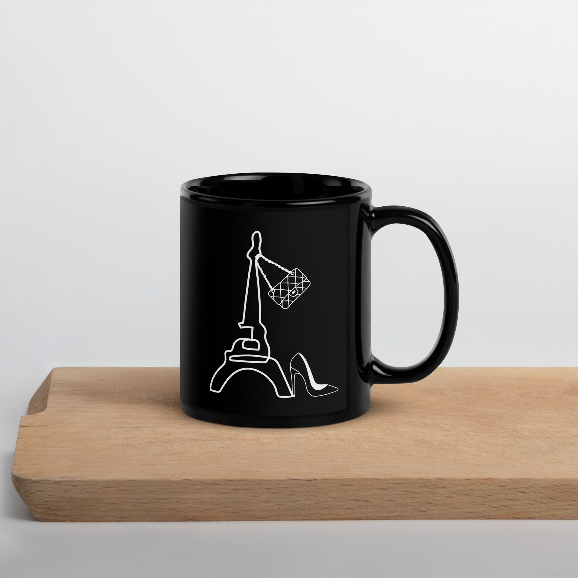 tsgabrielle® • Paris • Caneca Brilhante • Preta • Cerâmica • 2 Tamanhos