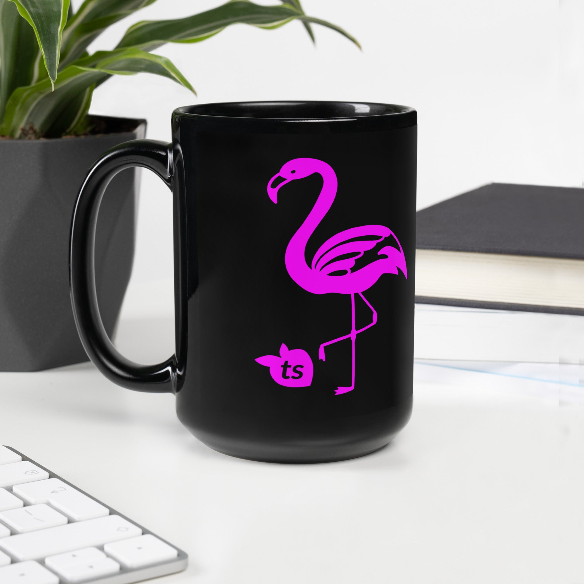 tsgabrielle • Rosa Flamant • Caneca Brilhante • Preta • Cerâmica • 2 Tamanhos