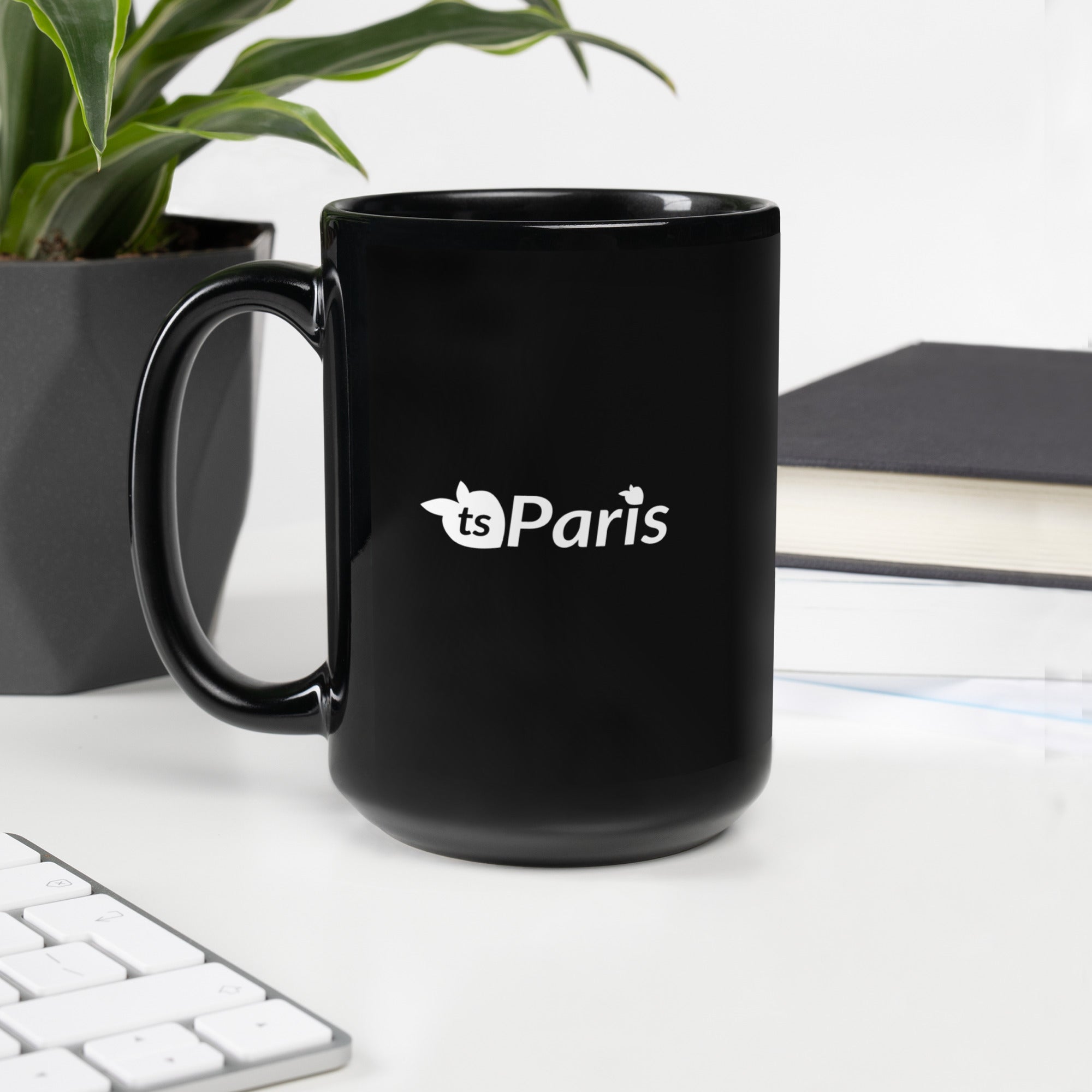 tsgabrielle® • Paris • Caneca Brilhante • Preta • Cerâmica • 2 Tamanhos