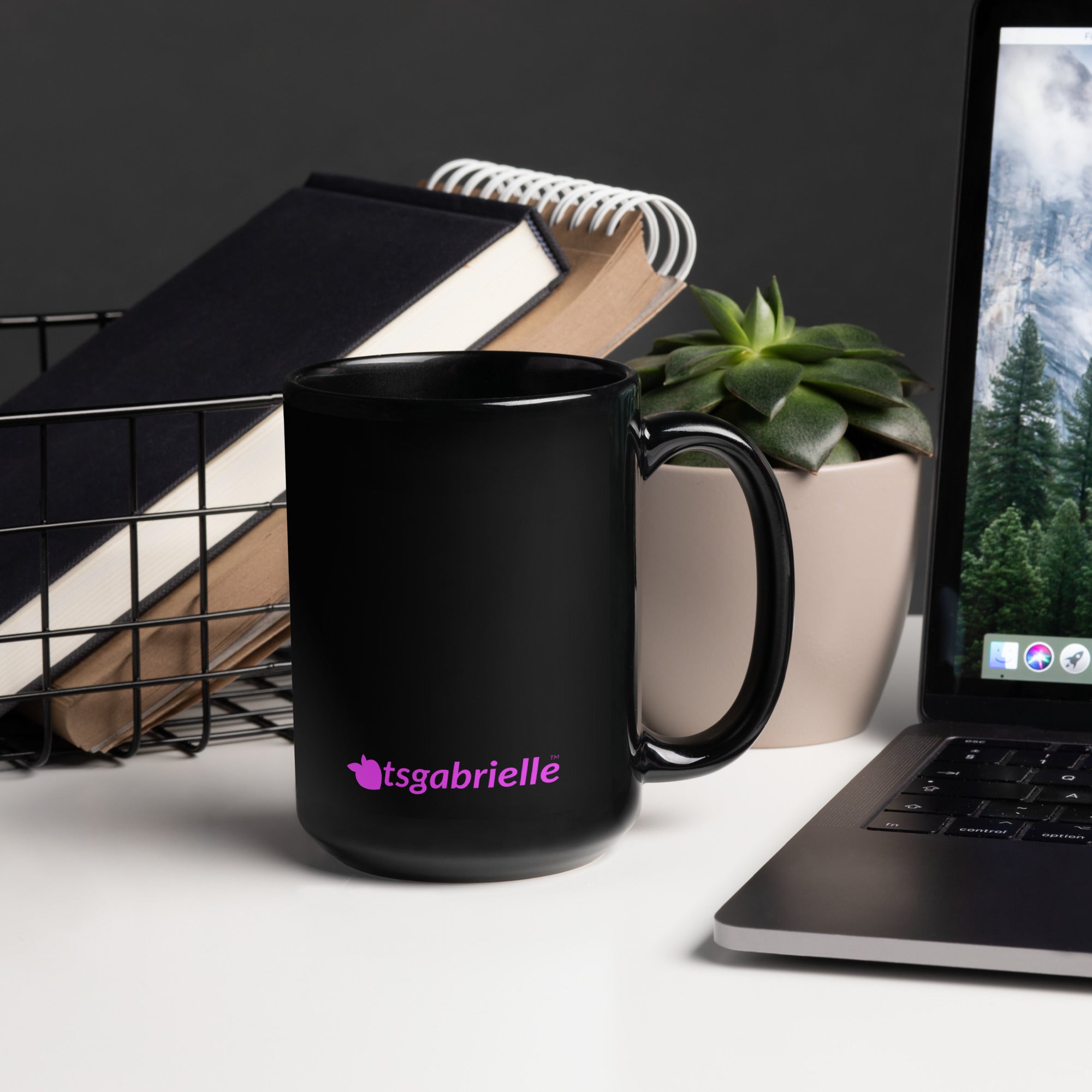 tsgabrielle • Rosa Flamant • Caneca Brilhante • Preta • Cerâmica • 2 Tamanhos