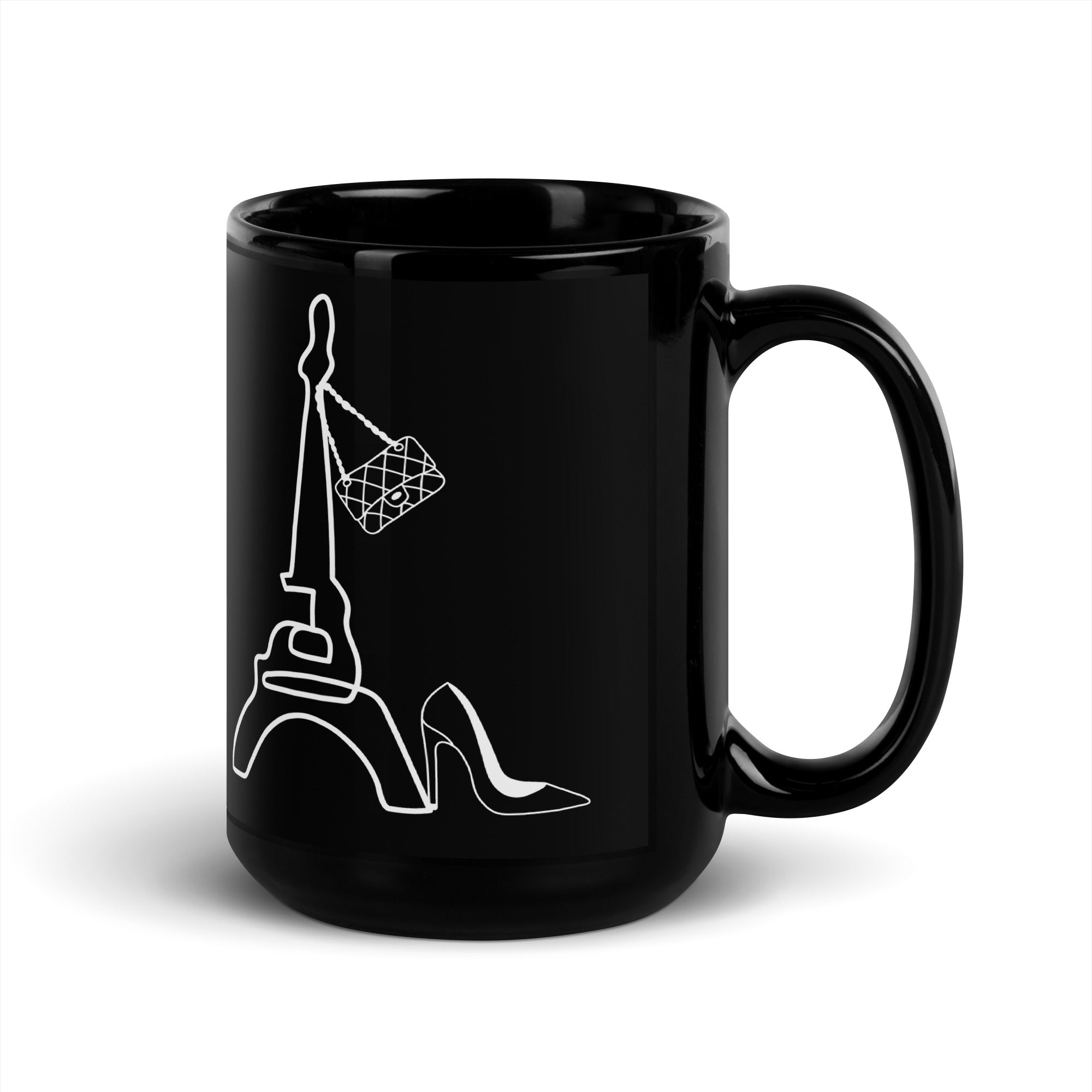 tsgabrielle® • Paris • Caneca Brilhante • Preta • Cerâmica • 2 Tamanhos