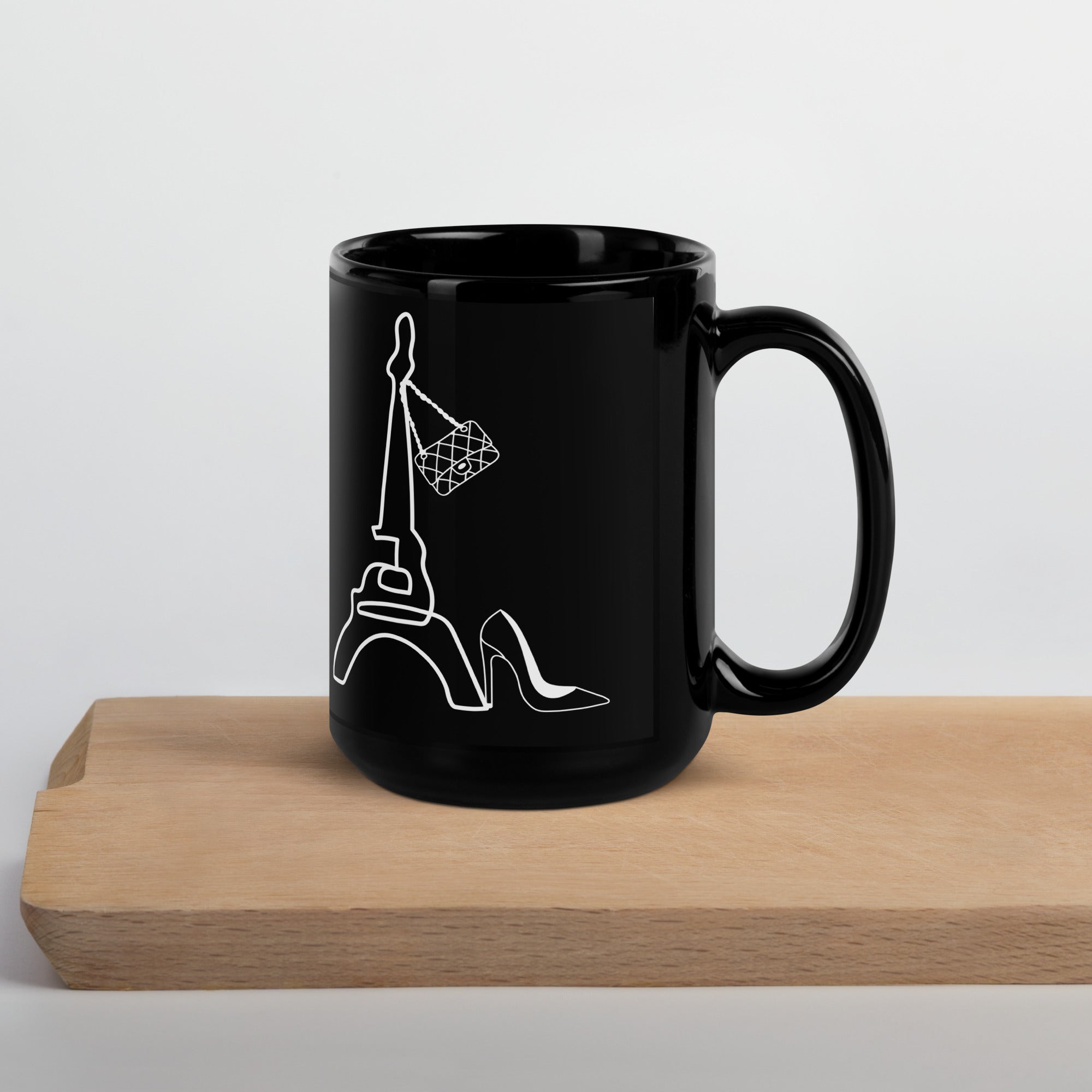 tsgabrielle® • Paris • Caneca Brilhante • Preta • Cerâmica • 2 Tamanhos