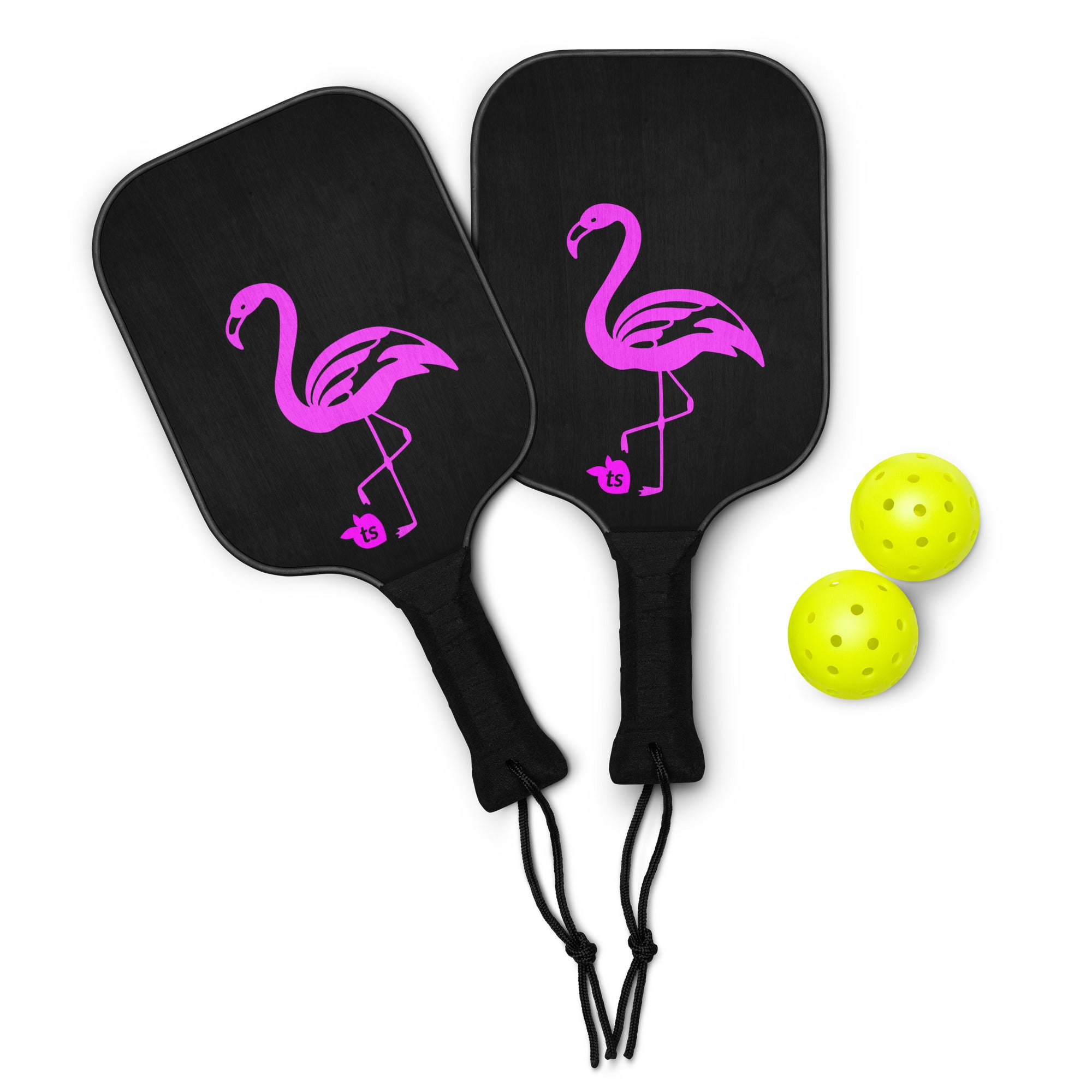 400 - tsgarielle® • Rosa Flamant • Conjunto de raquetes de pickleball • Preto