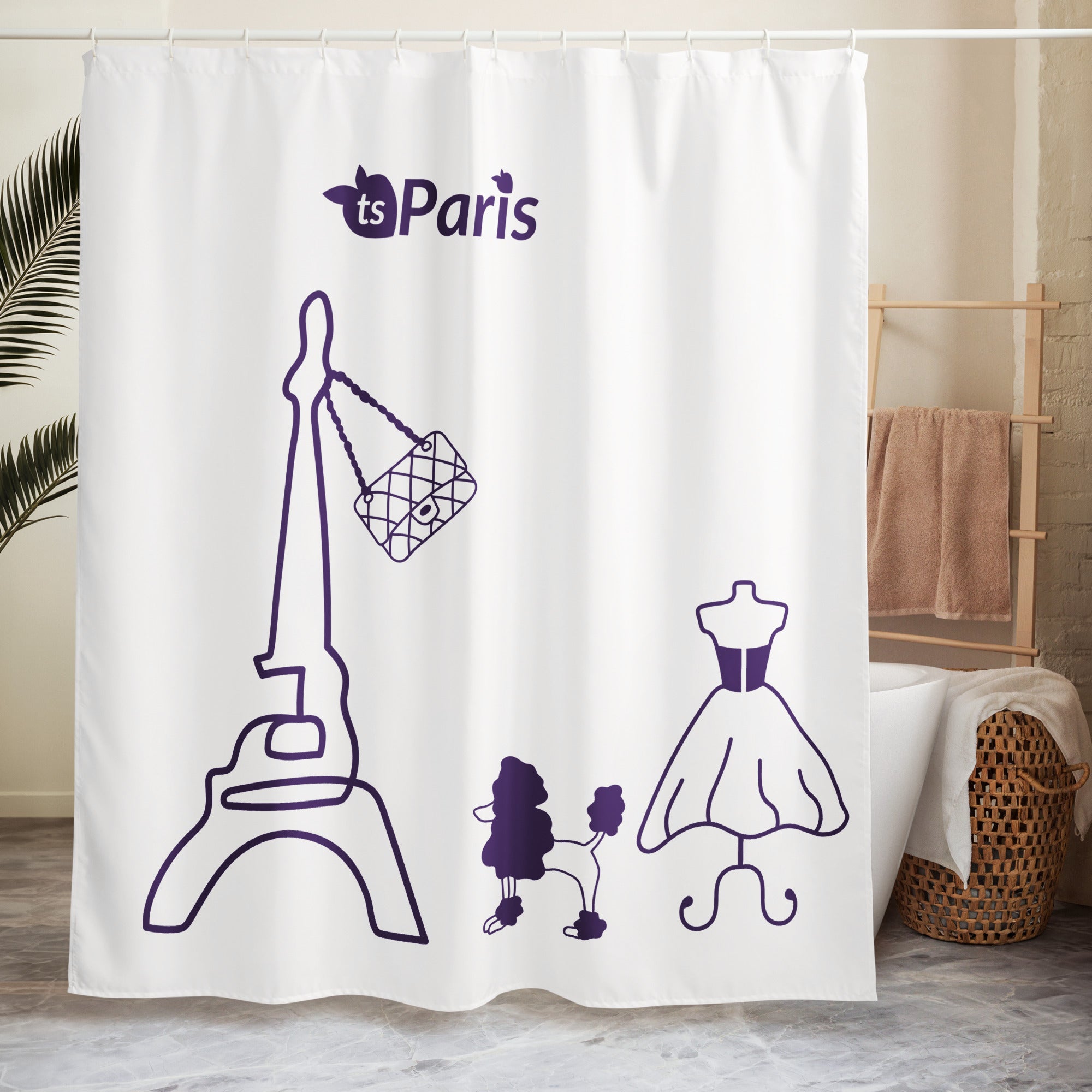 tsgabrielle® • Paris - Semana de Moda • Cortina de Chuveiro • Branca • 71” x 74”
