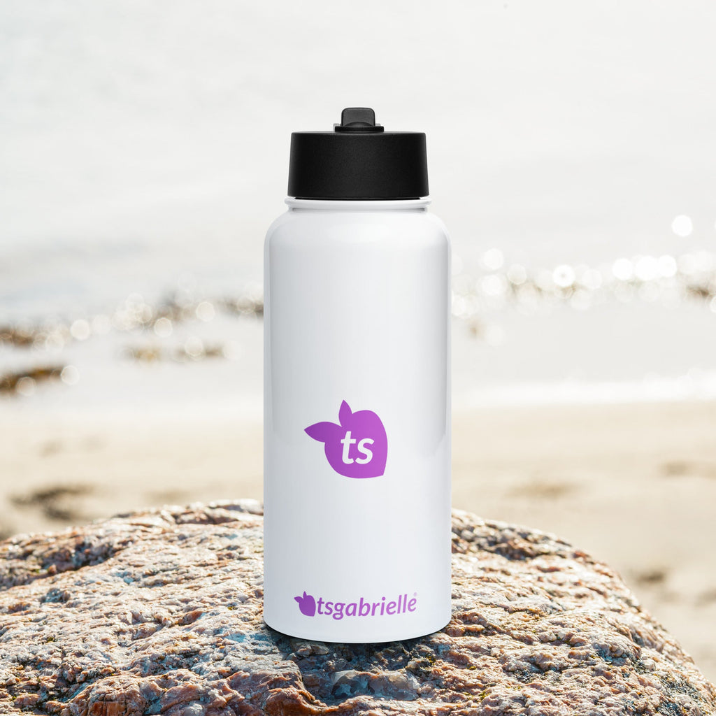 tsgabrielle® • Garrafa de água com tampa de canudo • Branca • Aço inoxidável • 32 oz