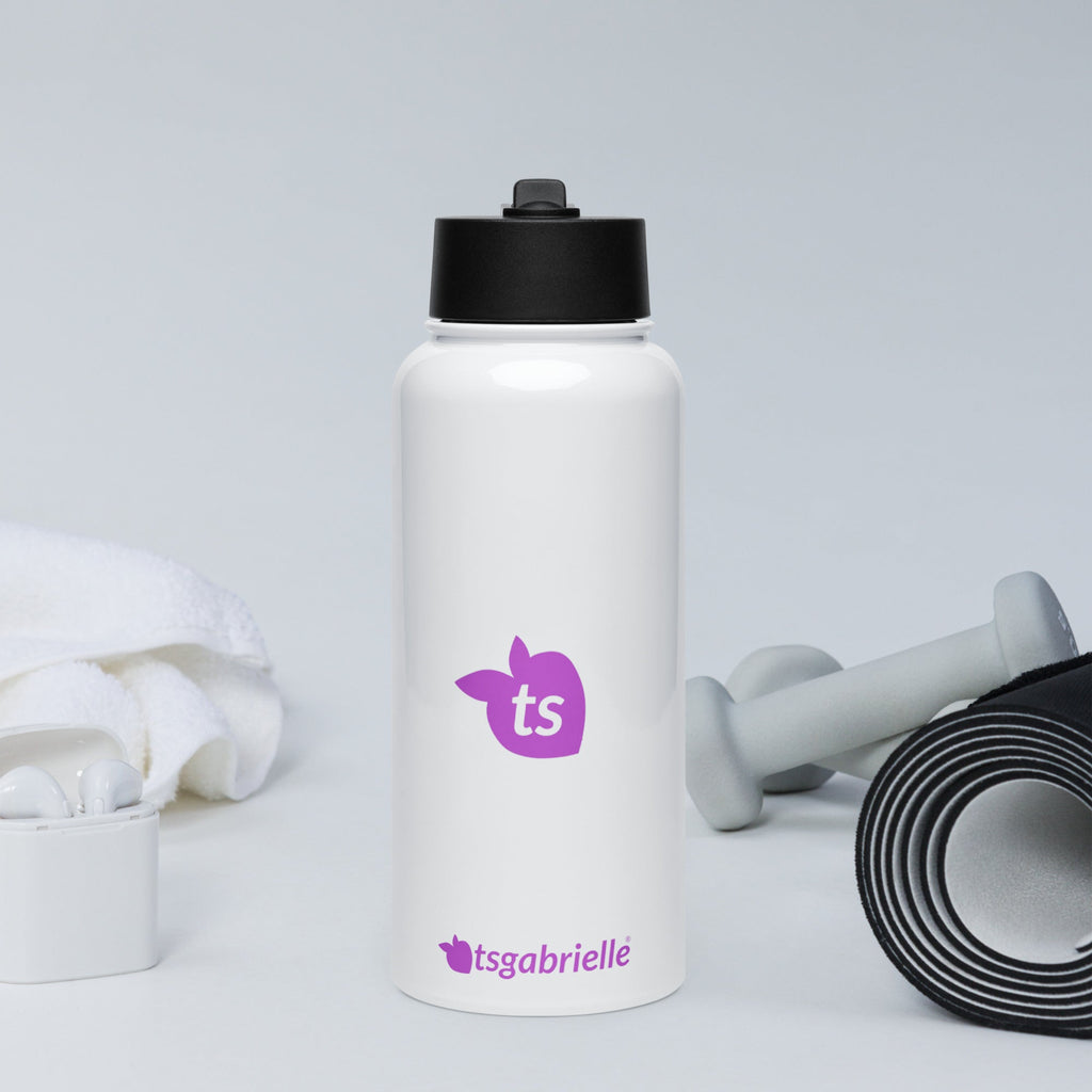 tsgabrielle® • Garrafa de água com tampa de canudo • Branca • Aço inoxidável • 32 oz