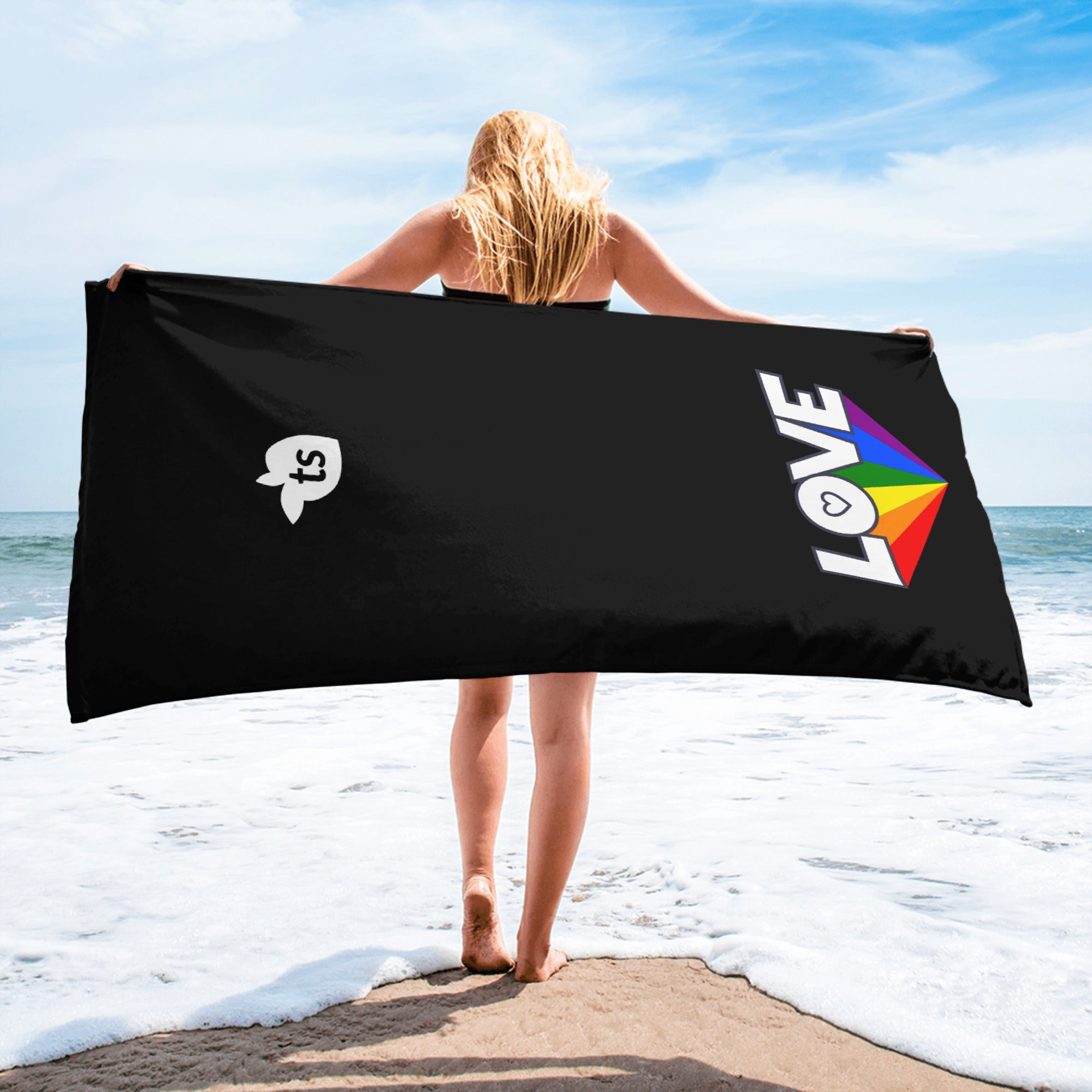 402 - tsgabrielle® • Pride 25 - Love • Toalha • Preta • 76 x 152 cm