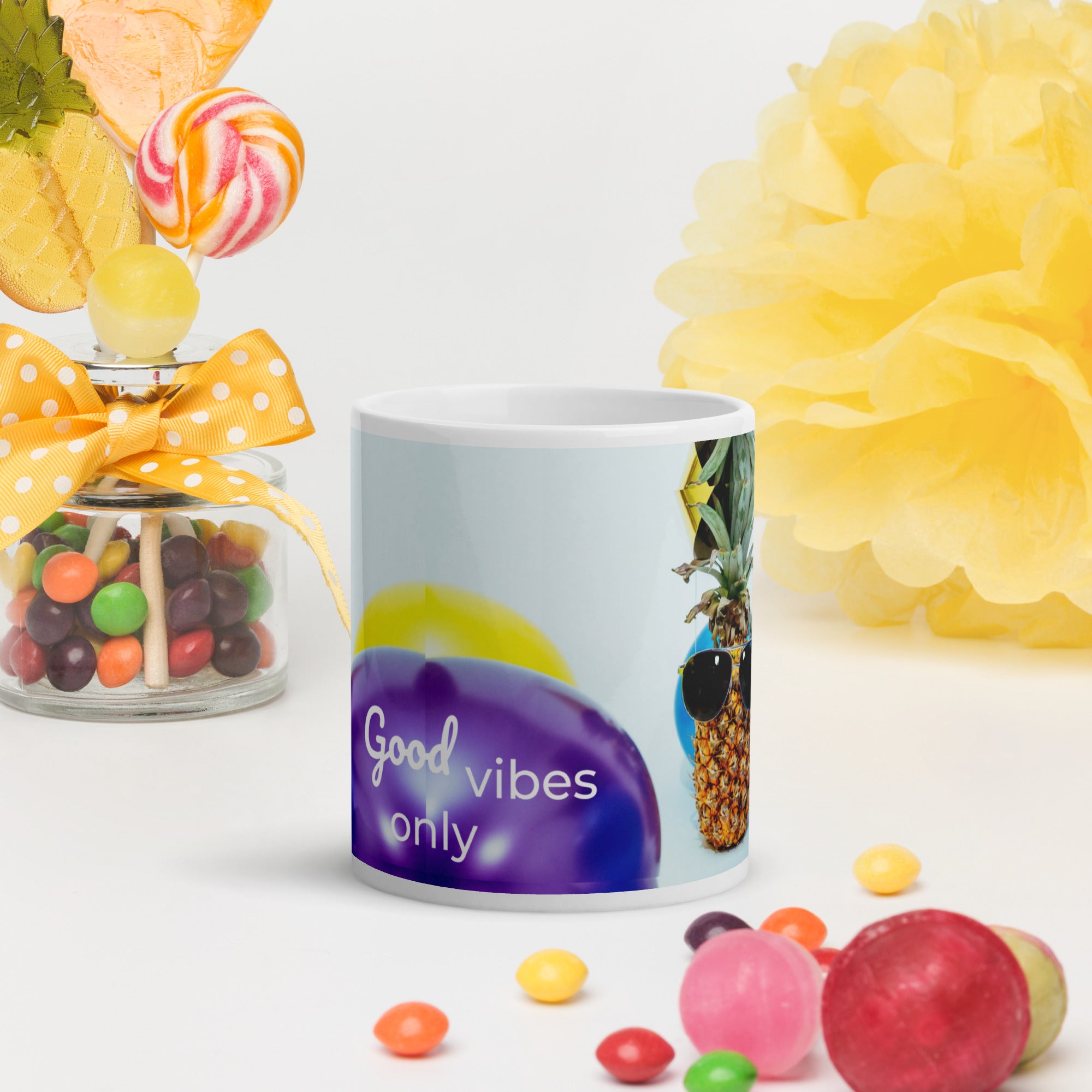 371 - tsgabrielle® • Good Vibes Only • Caneca Brilhante • Preta • Cerâmica • 3 Tamanhos