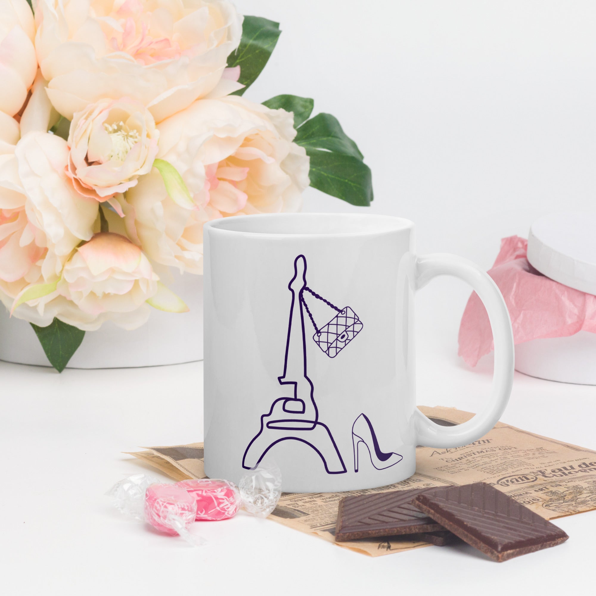 tsgabrielle® • Paris - La Tour Eiffel • Caneca Brilhante • Branca • Cerâmica • 11 oz