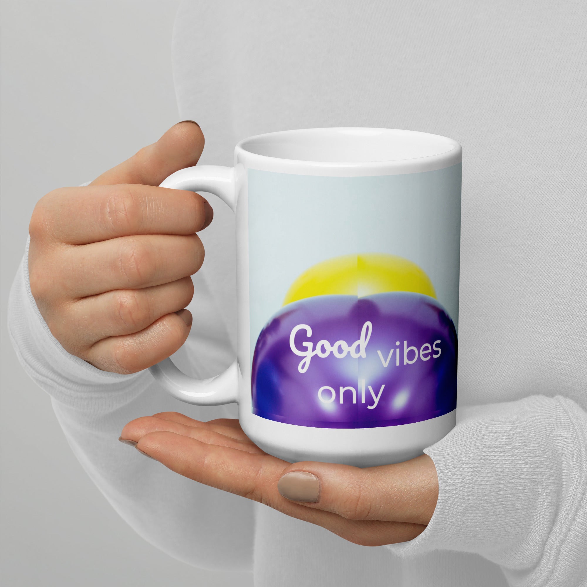 371 - tsgabrielle® • Good Vibes Only • Caneca Brilhante • Preta • Cerâmica • 3 Tamanhos