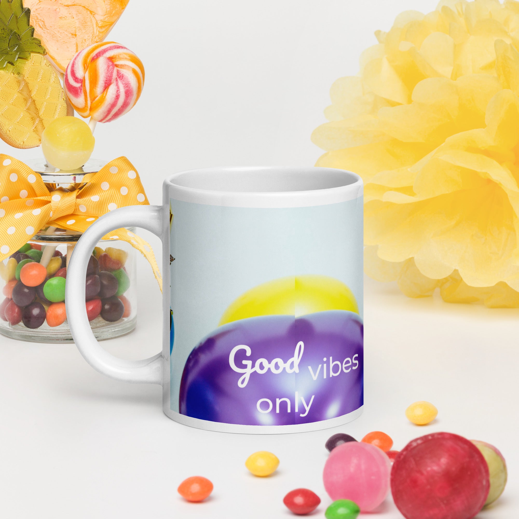 371 - tsgabrielle® • Good Vibes Only • Caneca Brilhante • Preta • Cerâmica • 3 Tamanhos
