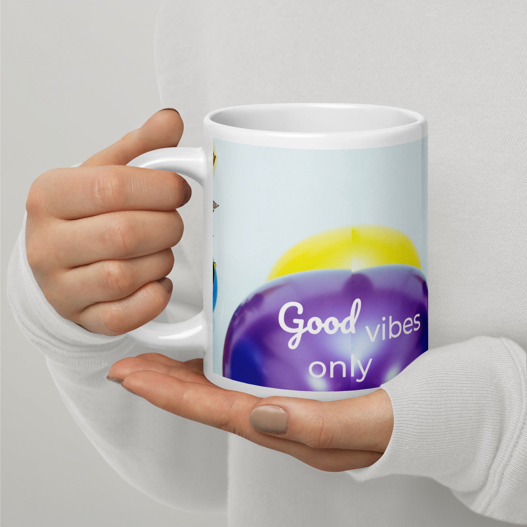 371 - tsgabrielle® • Good Vibes Only • Caneca Brilhante • Preta • Cerâmica • 3 Tamanhos